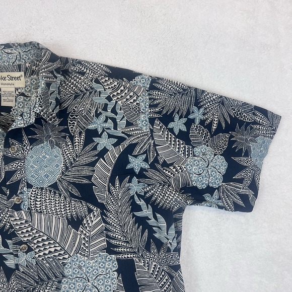 Cooke Street Honolulu Hawaiian Shirt Mens‎ Large Blue Print Pineapple Hibiscus - Picture 3 of 6